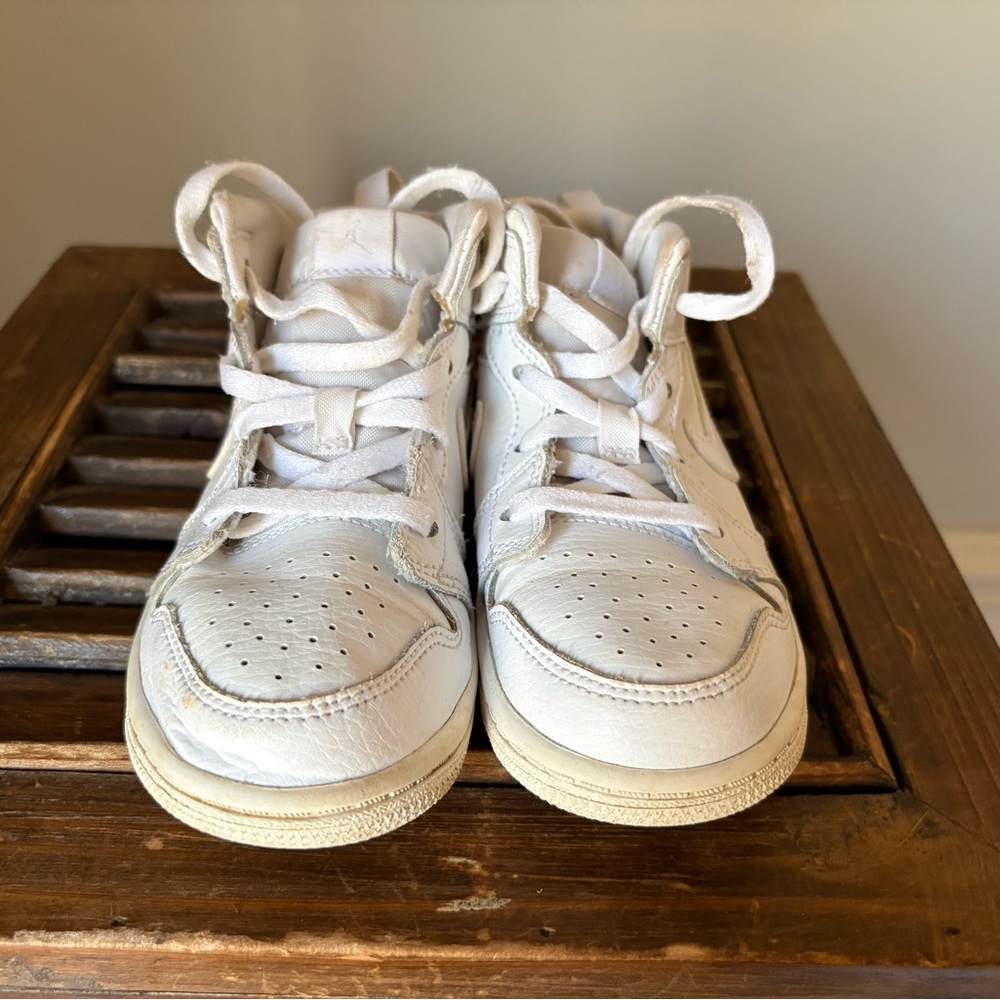 Nike Kids Air Jordan 1 Mid White High-Top Sneakers Shoes - Picture 5 of 7